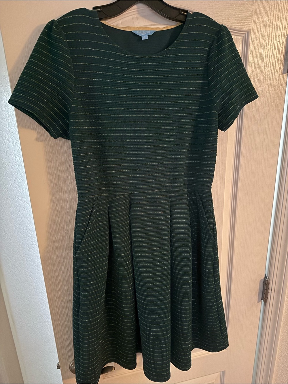 Draper James Dark Green Striped Fit-and-Flare Dress